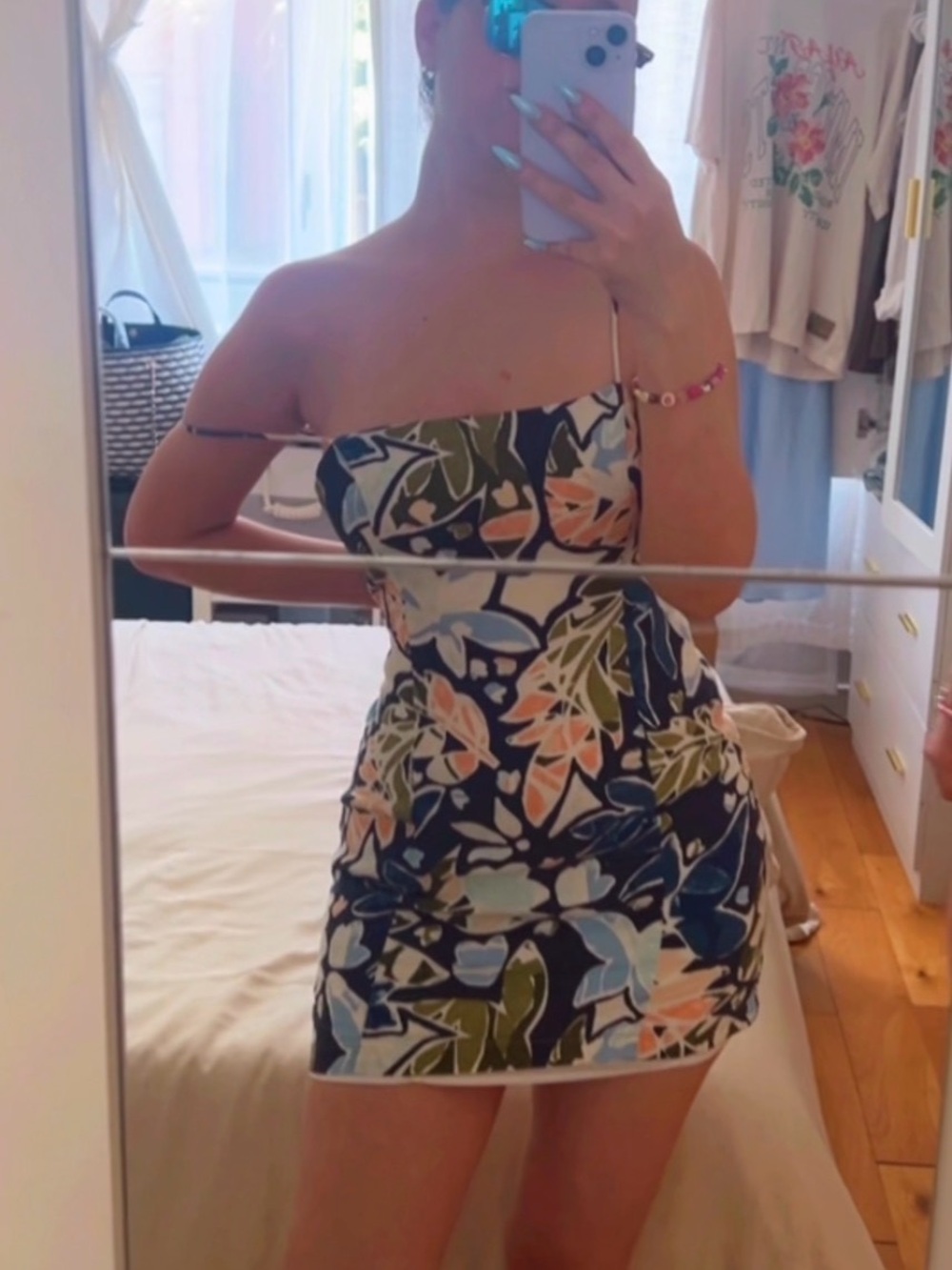 Lush Floral Strapless Mini Dress in Navy, Olive & Blush